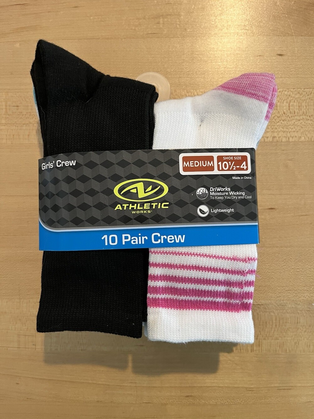 Athletic Works Socks Crew Girls Medium Cushioned Driworks Shoe Size 10.5 - 4